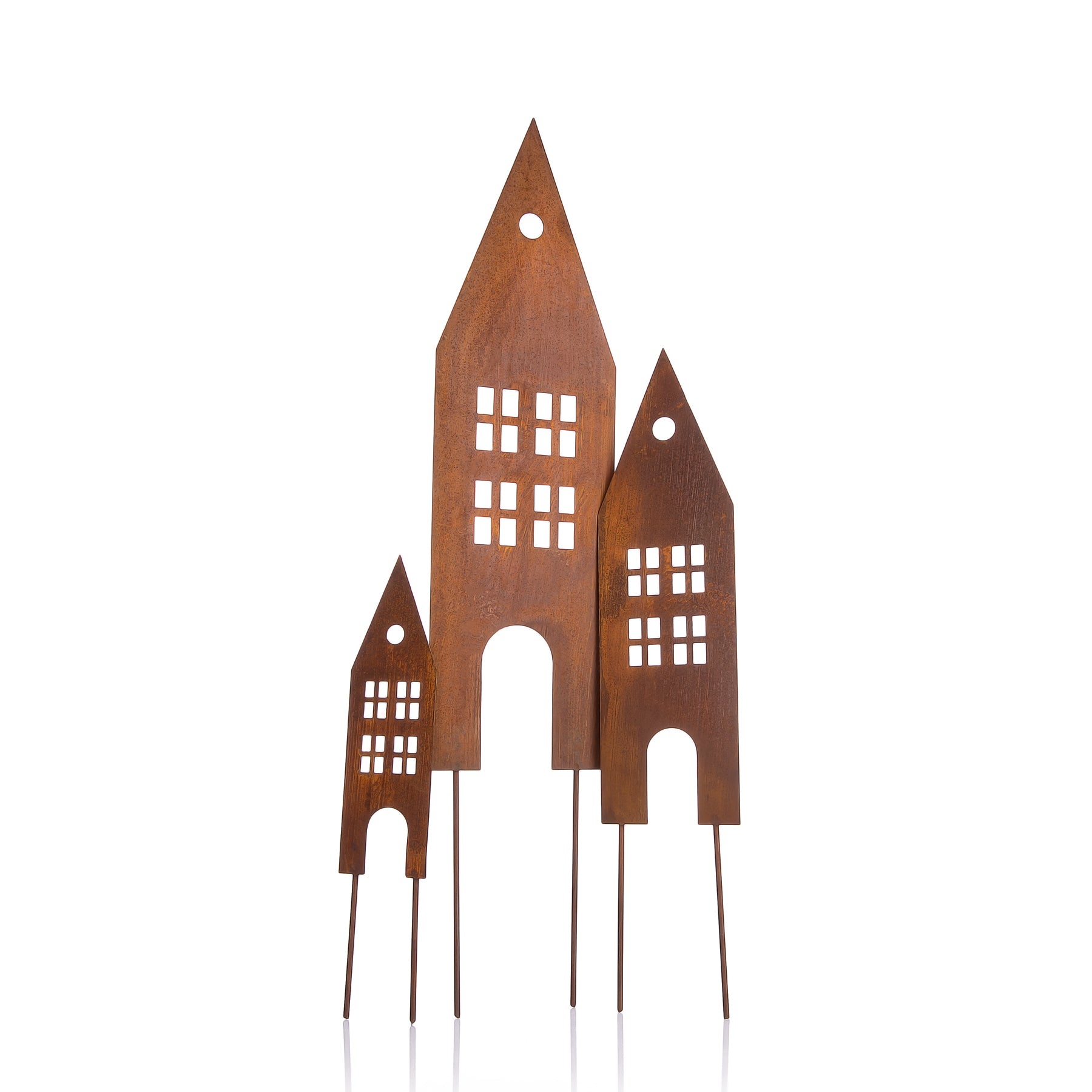 3 Stück Garten Deko für draußen – Gartenstecker in Rostoptik – 3 Deko Häuser zum stecken