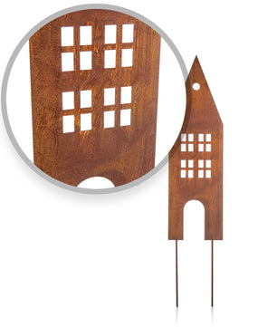 BigDean 3 Stück Garten Deko für draußen – Gartenstecker in Rostoptik – 3 Deko Häuser zum stecken 4