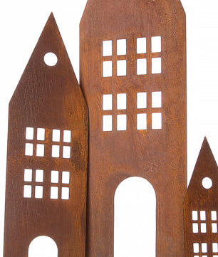 BigDean 3 Stück Garten Deko für draußen – Gartenstecker in Rostoptik – 3 Deko Häuser zum stecken 5