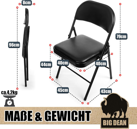 6x Klappstuhl gepolstert Klappstühle schwarz Metall Stuhl mit Kunstlederbezug robust bis 130 kg belastbar