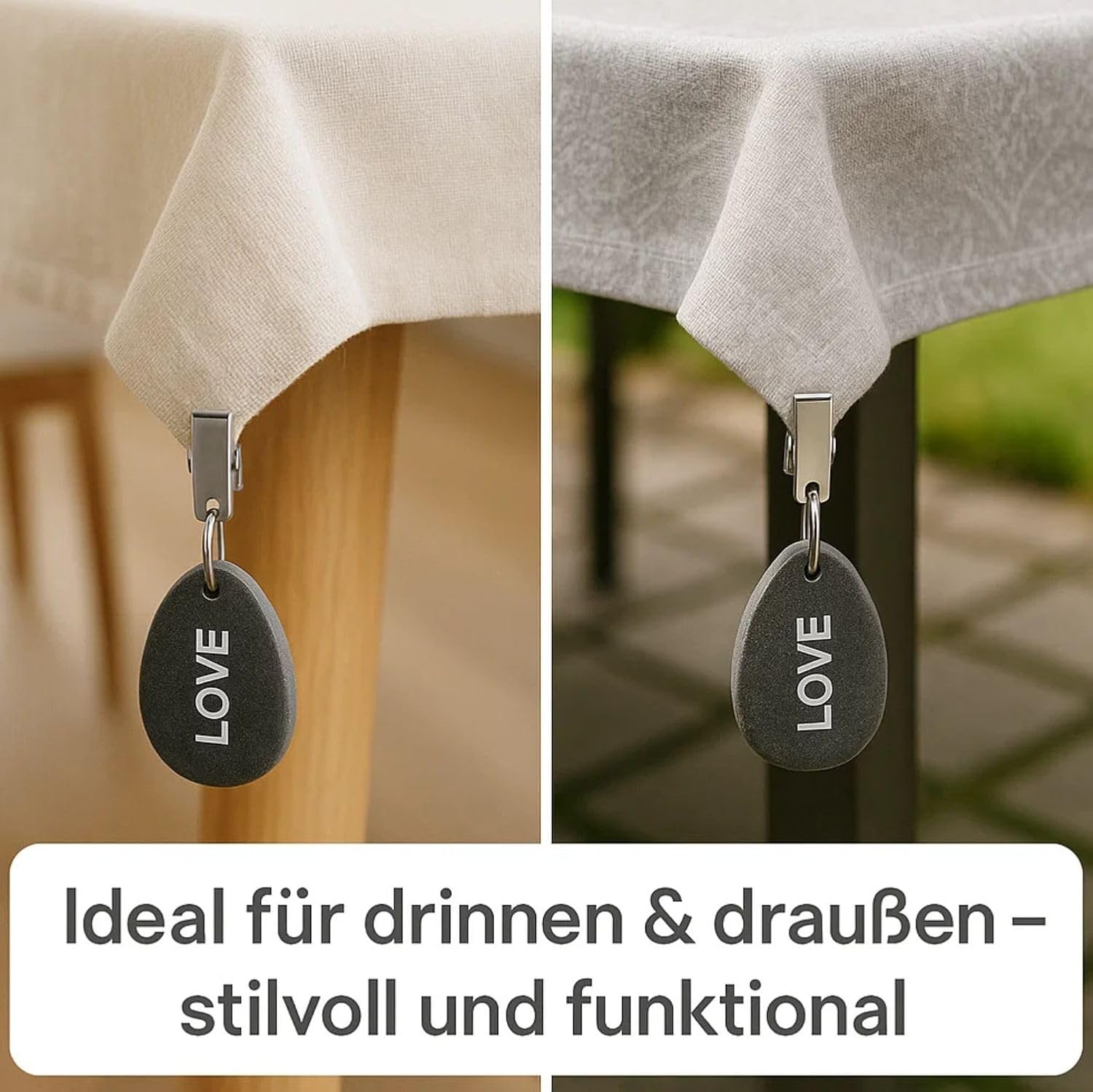 4er Set Tischdeckenbeschwerer aus Naturstein - Mit Stahlclip