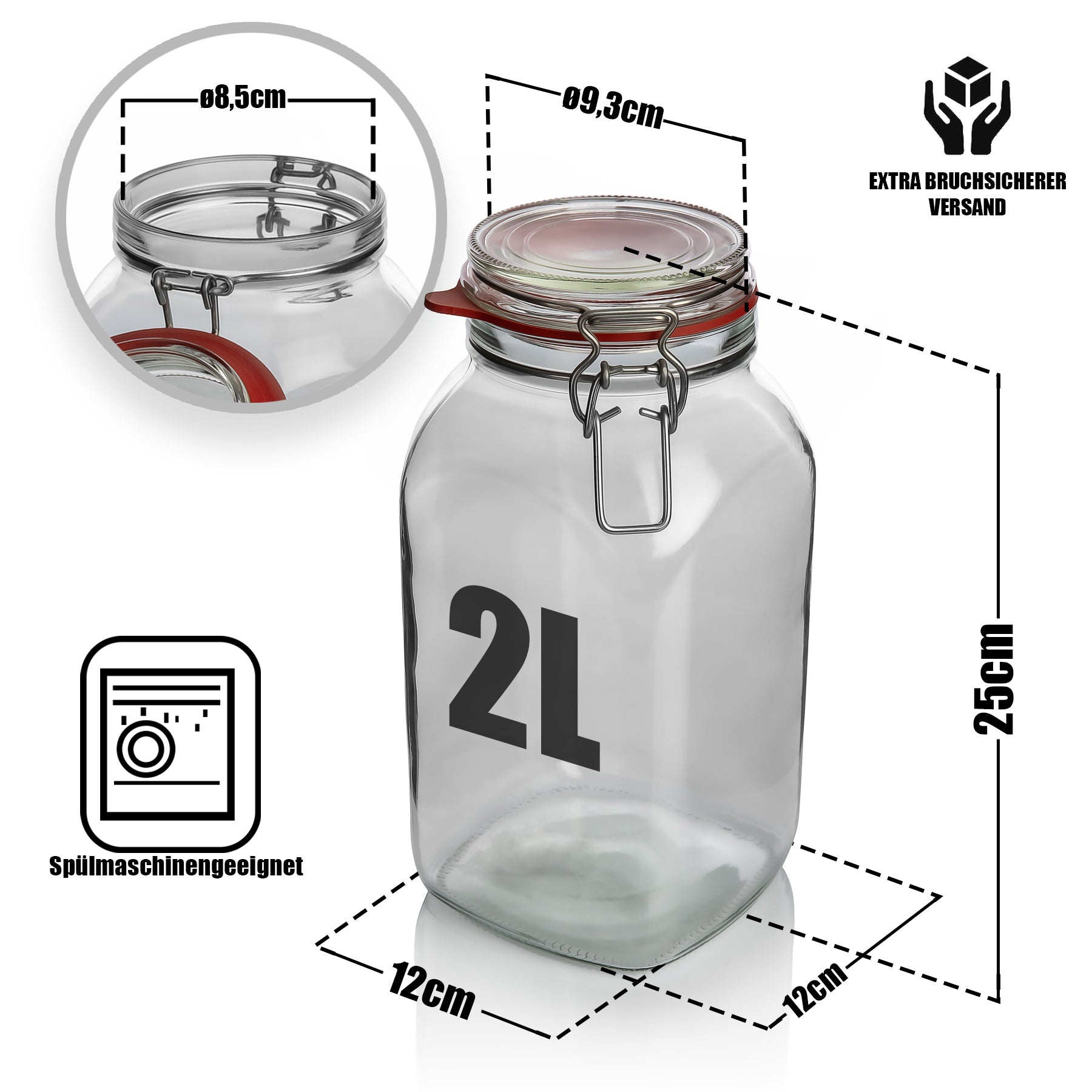 3x Vorratsgläser mit Bügelverschluss 2,5L luftdicht transparent Einmachgläser spülmaschinengeeignet 3