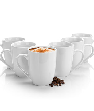 6 Stück Kaffeebecher 300ml aus hochwertigem echtem Porzellan - Kaffeetasse weiß 
