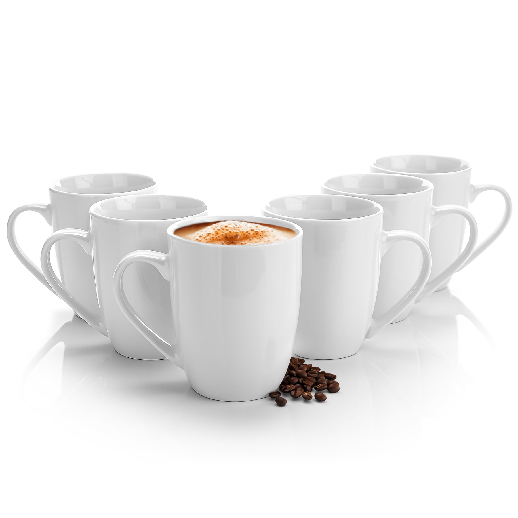 6 Stück Kaffeebecher 300ml aus hochwertigem echtem Porzellan - Kaffeetasse weiß 