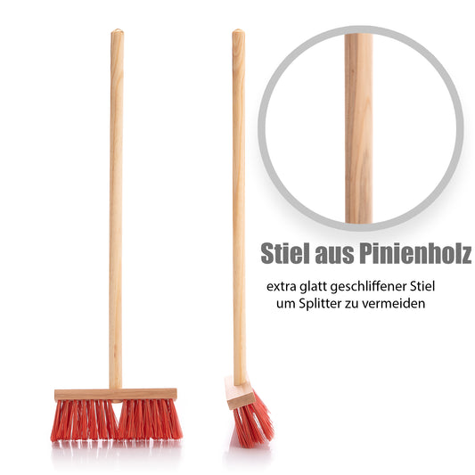 BigDean Kinder Besen Straßenbesen mit extra starken roten Borsten - kindgerechte Gartengeräte - Straßenbesen mit stabilem Holz Stiel - Kindergartengeräte Gartenwerkzeuge für Kinder - Made in Germany image 2