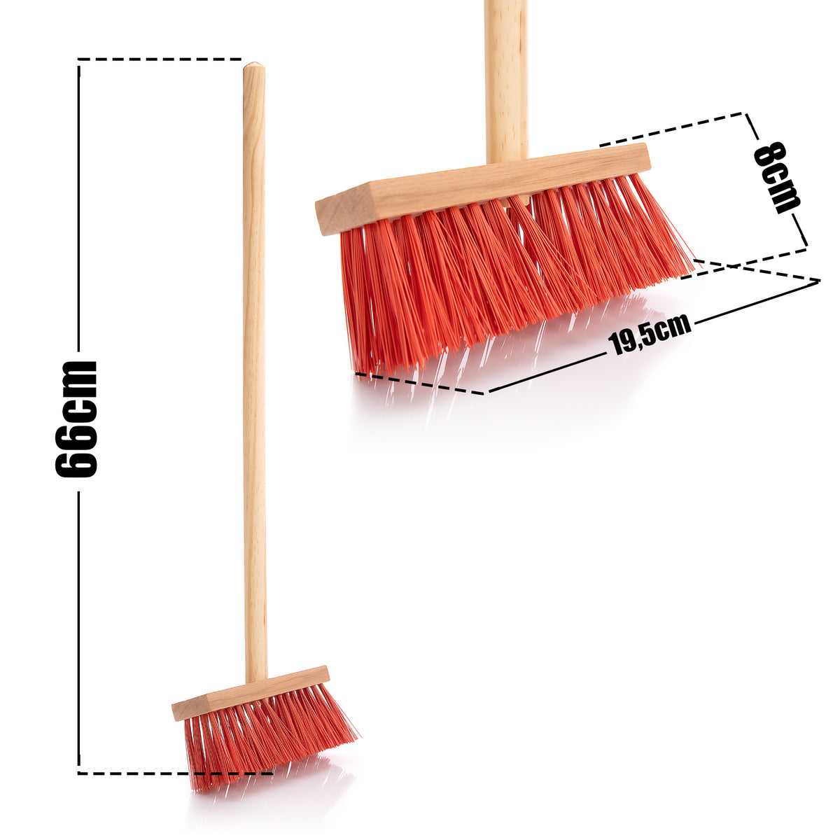 BigDean Kinder Besen Straßenbesen mit extra starken roten Borsten - kindgerechte Gartengeräte - Straßenbesen mit stabilem Holz Stiel - Kindergartengeräte Gartenwerkzeuge für Kinder - Made in Germany image 3