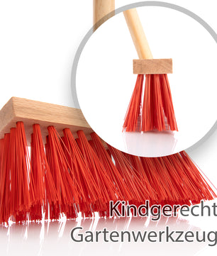Kinder Besen Straßenbesen mit extra starken roten Borsten + stabilem Holzstiel – Kinder Gartengeräte 4