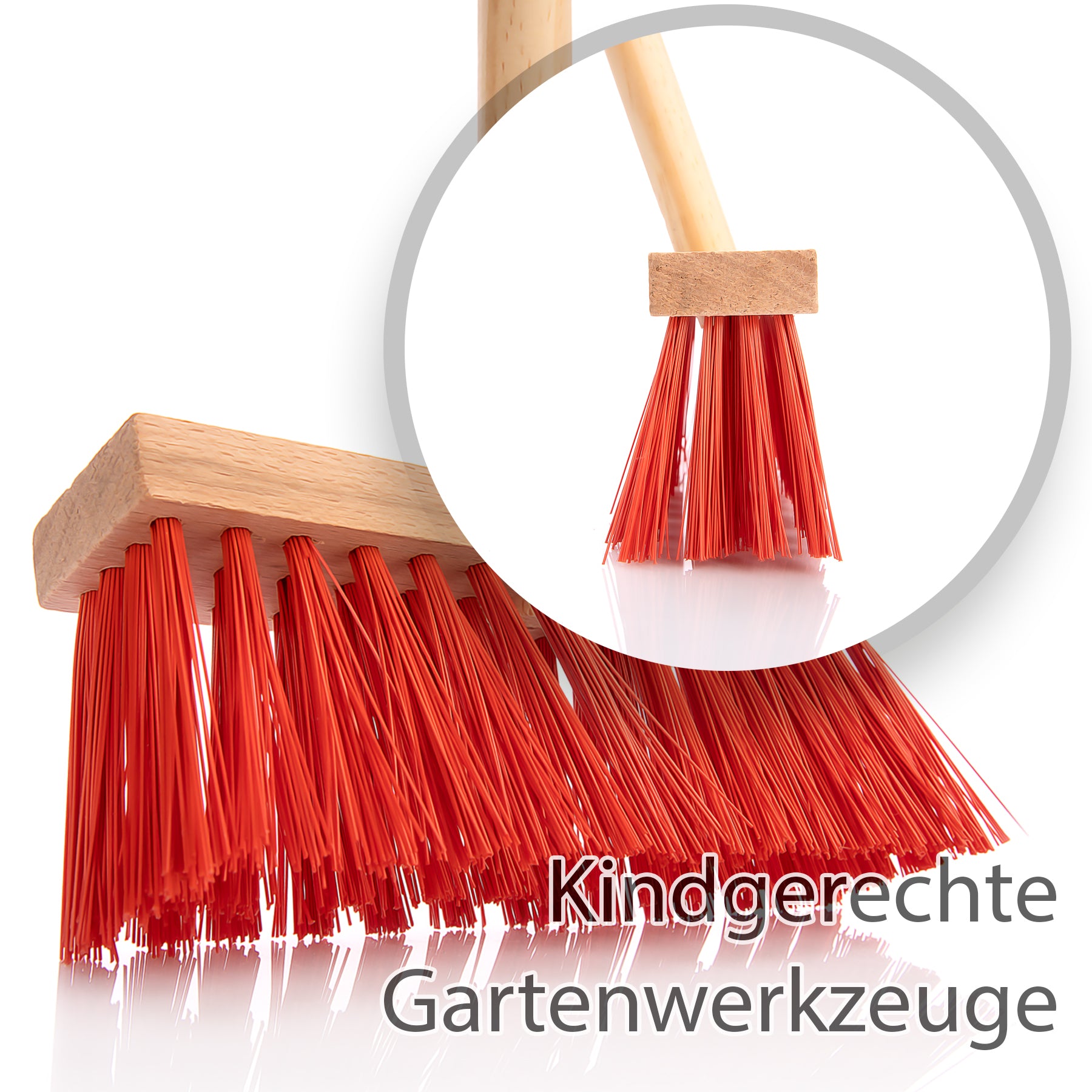 Kinder Besen Straßenbesen mit extra starken roten Borsten + stabilem Holzstiel – Kinder Gartengeräte 4