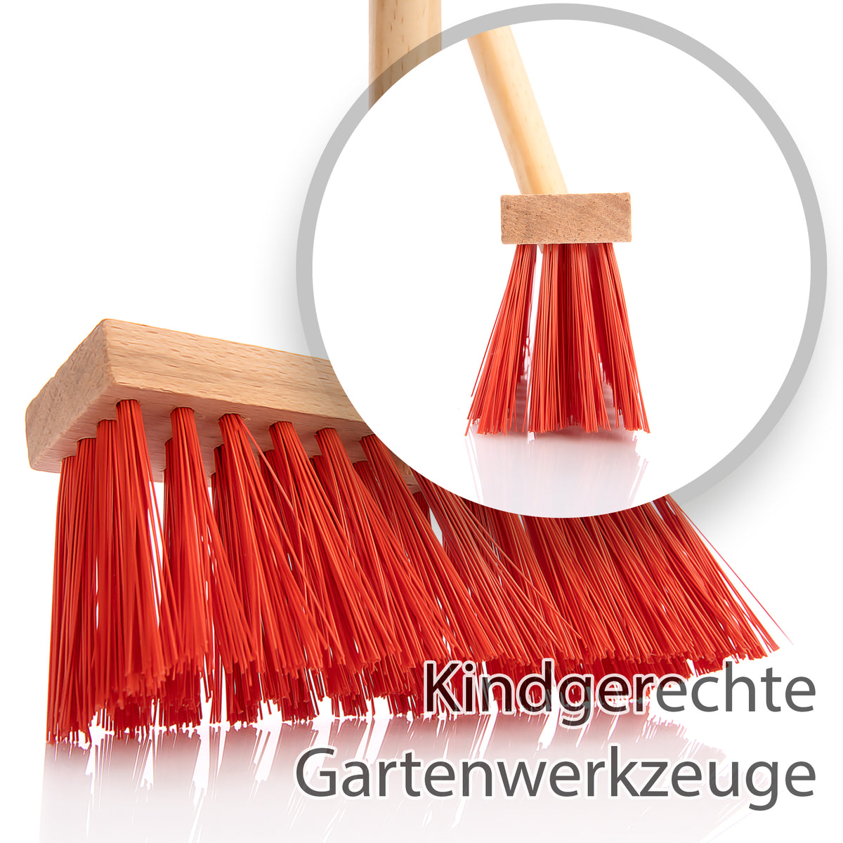 BigDean Kinder Besen Straßenbesen mit extra starken roten Borsten - kindgerechte Gartengeräte - Straßenbesen mit stabilem Holz Stiel - Kindergartengeräte Gartenwerkzeuge für Kinder - Made in Germany image 4