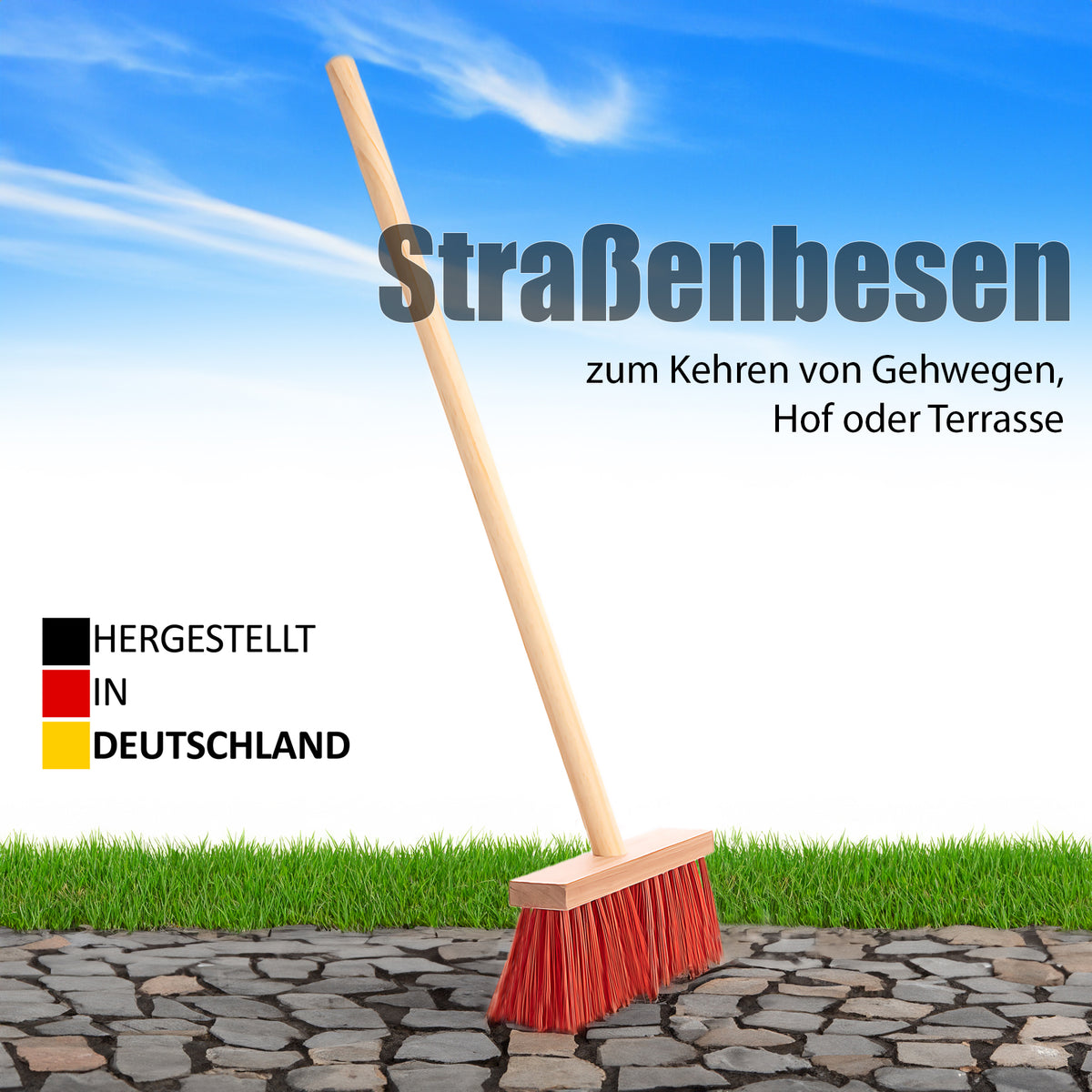 BigDean Kinder Besen Straßenbesen mit extra starken roten Borsten - kindgerechte Gartengeräte - Straßenbesen mit stabilem Holz Stiel - Kindergartengeräte Gartenwerkzeuge für Kinder - Made in Germany image 5