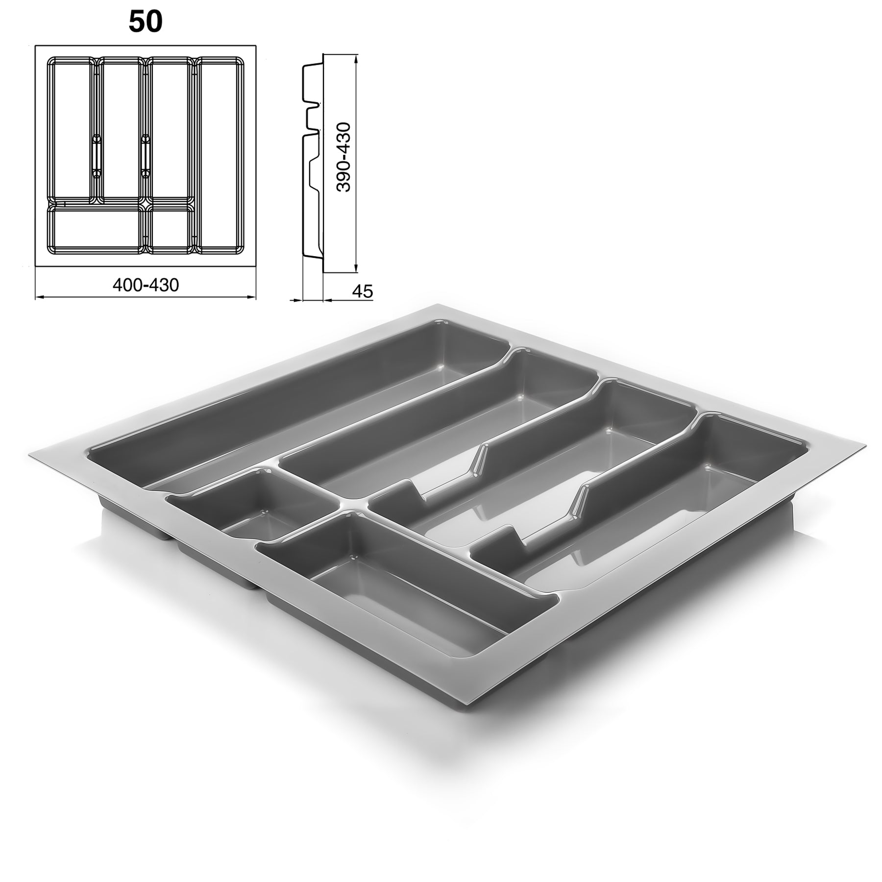 BigDean Universal Besteckeinsatz für Schubladen 50 cm - Zuschneidbar - Schubladeneinsatz 3