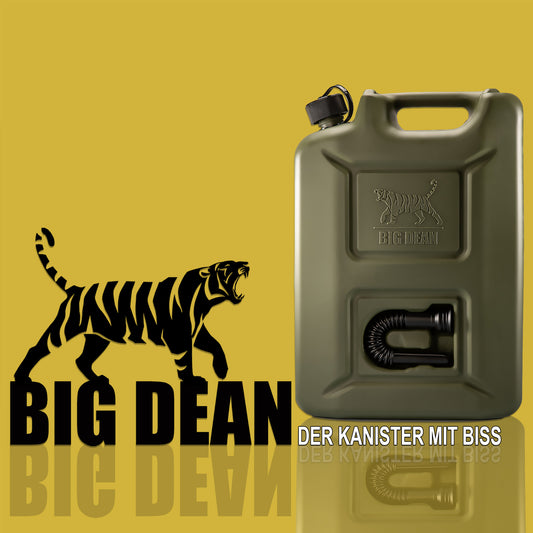 BigDean 2 Stück Benzinkanister 20L in Olivgrün mit flexiblem Ausgießer - Kraftstoffkanister für Benzin & Diesel - Kanister Dieselkanister Reservekanister - Made in Germany  2