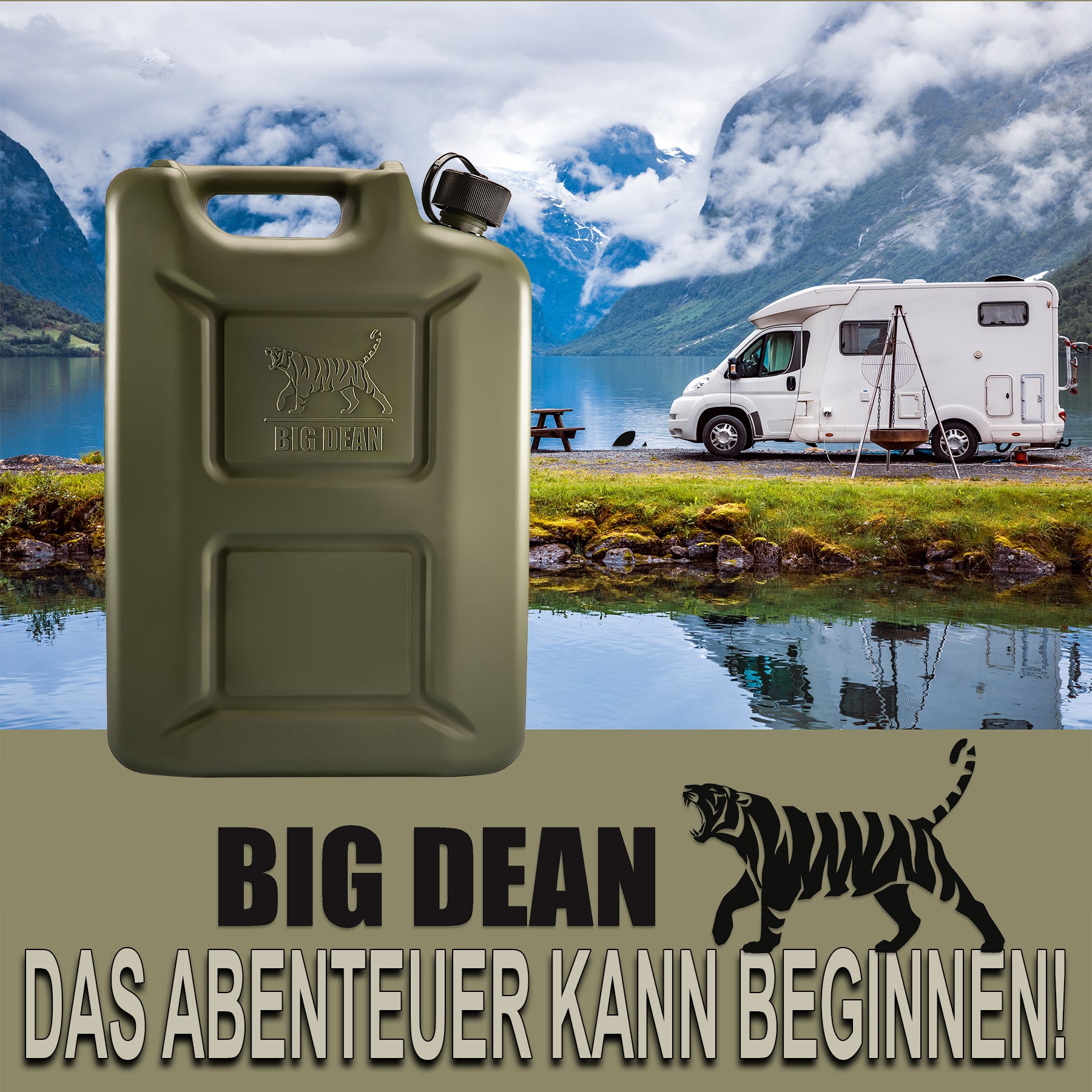 BigDean 2 Stück Benzinkanister 20L in Olivgrün mit flexiblem Ausgießer - Kraftstoffkanister für Benzin & Diesel - Kanister Dieselkanister Reservekanister - Made in Germany  5