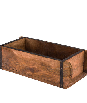 Ziegelform 32x14x9 cm - Ein-Kammer - Vintage Holzkiste mit Metallbeschlägen - Ordnungsbox Allzweckkiste - Nachbau aus Altholz - Jedes Stück ein Unikat