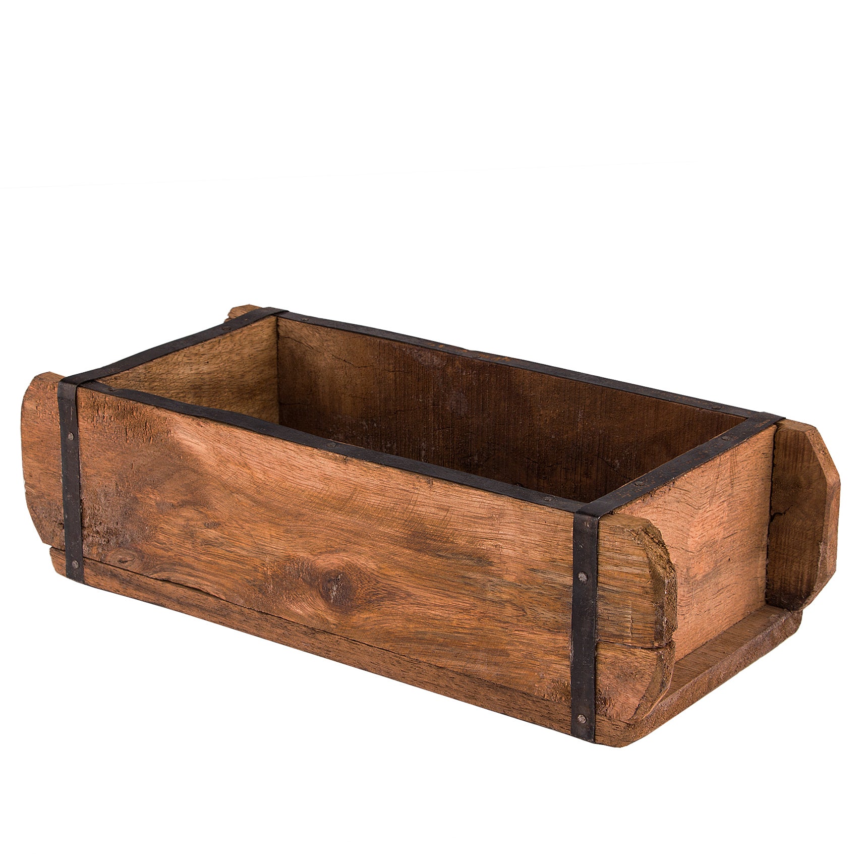 Ziegelform 32x14x9 cm - Ein-Kammer - Vintage Holzkiste mit Metallbeschlägen - Ordnungsbox Allzweckkiste - Nachbau aus Altholz - Jedes Stück ein Unikat