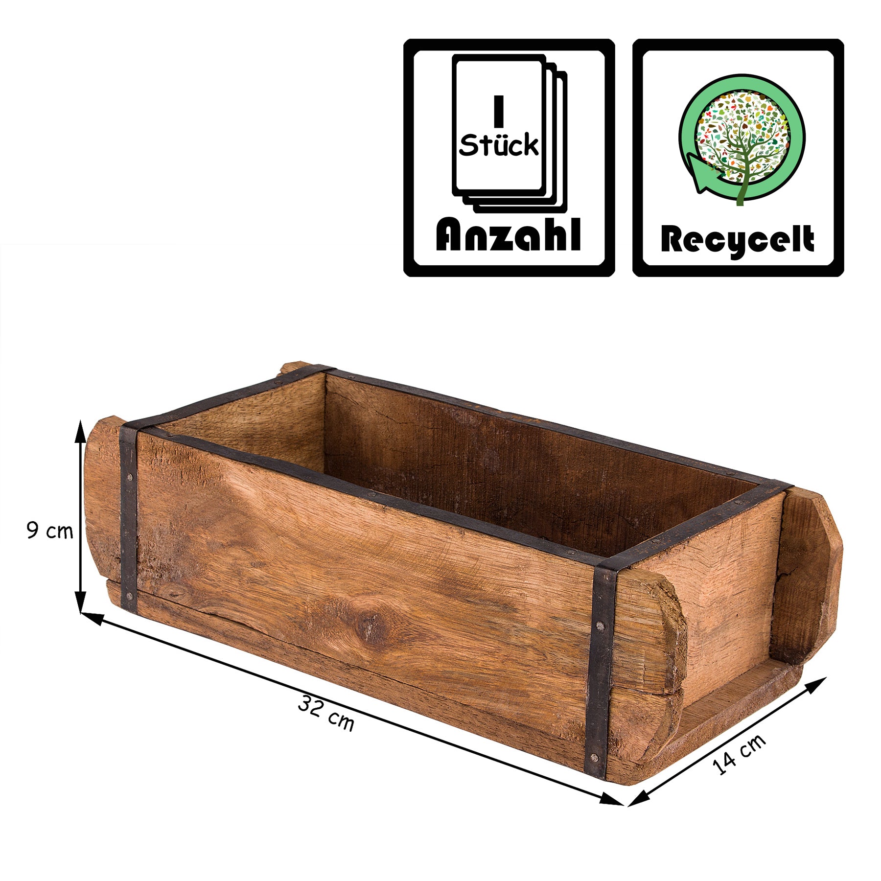Ziegelform 32x14x9 cm - Ein-Kammer - Vintage Holzkiste mit Metallbeschlägen 5
