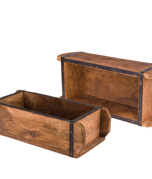 2x Ziegelform 32x14x9 cm - Ein-Kammer - Vintage Holzkiste mit Metallbeschlägen - Ordnungsbox Allzweckkiste - Nachbau aus Altholz - Jedes Stück ein Unikat