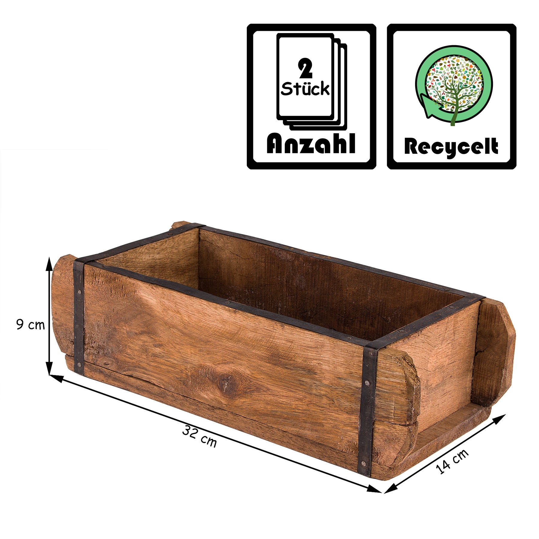2x Ziegelform 32x14x9 cm - Ein-Kammer - Vintage Holzkiste mit Metallbeschlägen 6