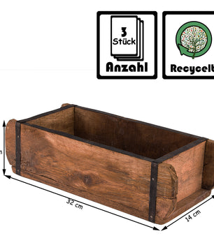3x Ziegelform 32x14x9 cm - Ein-Kammer - Vintage Holzkiste mit Metallbeschlägen 6