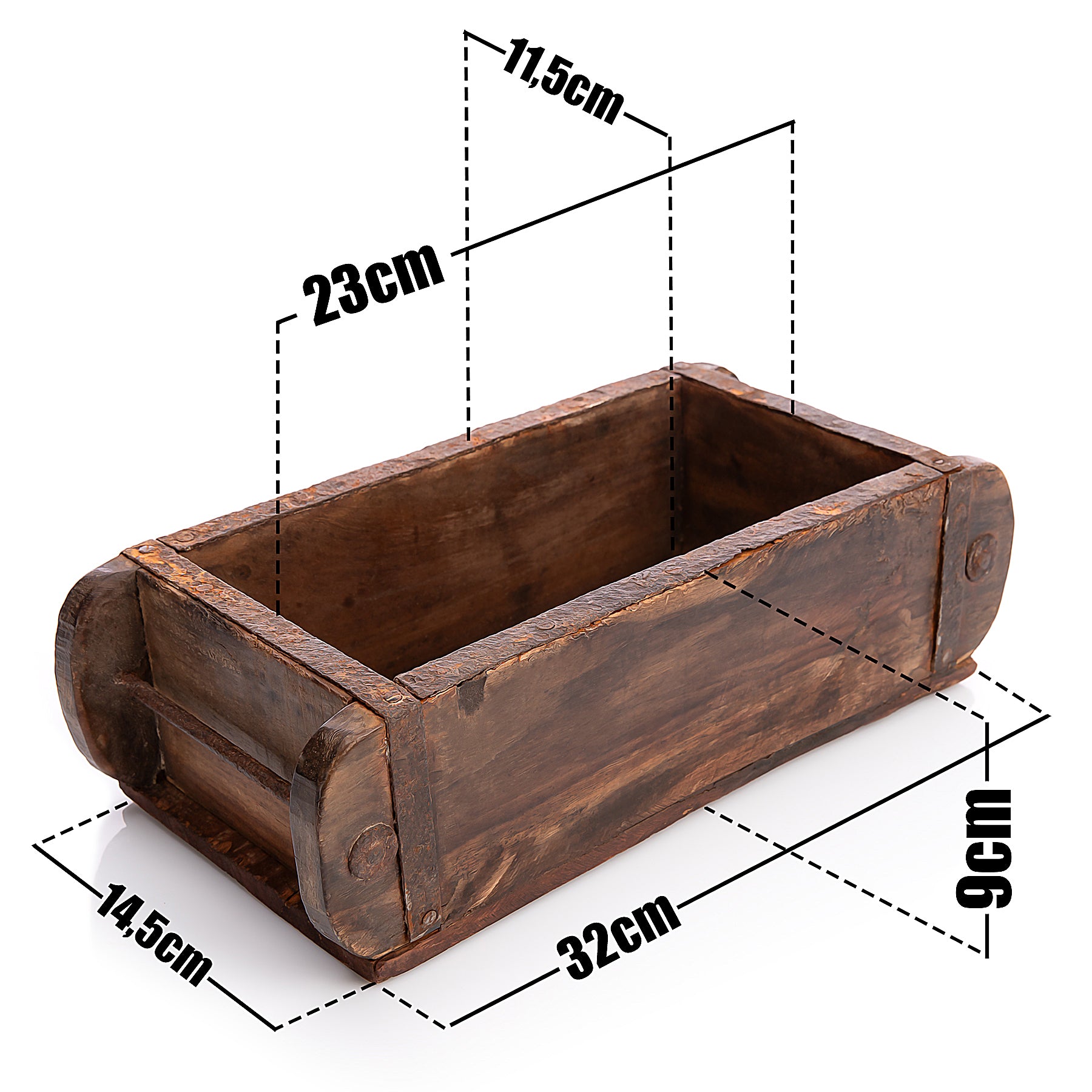 Ziegelform in Braun 32x14,5x9cm (LxBxH) – rustikale vintage Ordnungsbox mit Metallbeschlägen 5