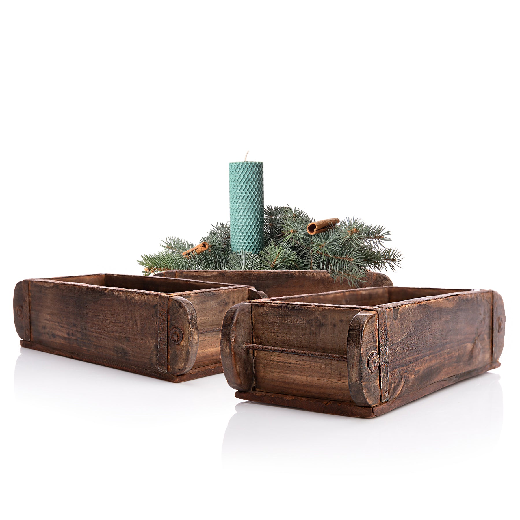 3 Stück Ziegelform in Braun 32x14,5x9cm (LxBxH) – rustikale vintage Ordnungsbox mit Metallbe