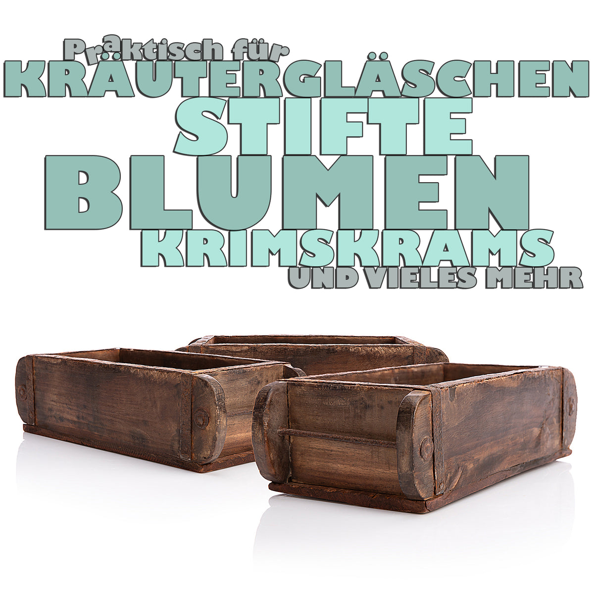 BigDean 3 Stück Ziegelform in Braun 32x14,5x9cm (LxBxH) – rustikale vintage Ordnungsbox mit Metallbeschlägen aus Echtholz – Deko Holzkiste gefertigt aus Altholz – jedes Stück ein Unikat image 4