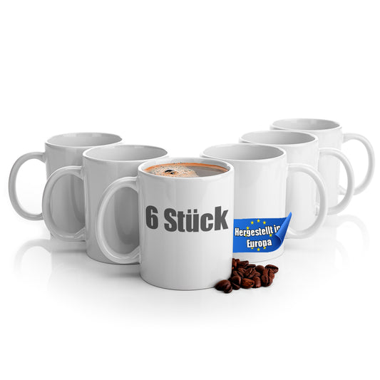 BigDean 6 Stück große Kaffeebecher weiß 300ml spülmaschinenfest aus hochwertigem Porzellan - Tassen zum Bemalen - Kaffeepott Glühweinbecher Kaffeetasse weiß - Kaffeetassen Set groß image 1