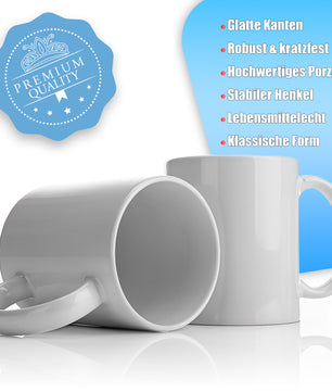 6 Stück große Kaffeebecher weiß 300ml aus hochwertigem Porzellan - Kaffeetasse weiß  5