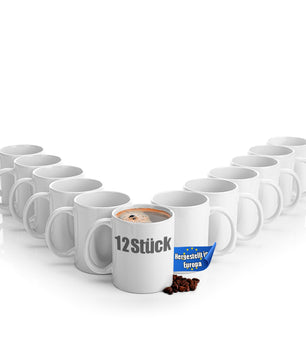 12 Stück große Kaffeebecher weiß 300ml aus hochwertigem Porzellan - Kaffeetasse weiß 