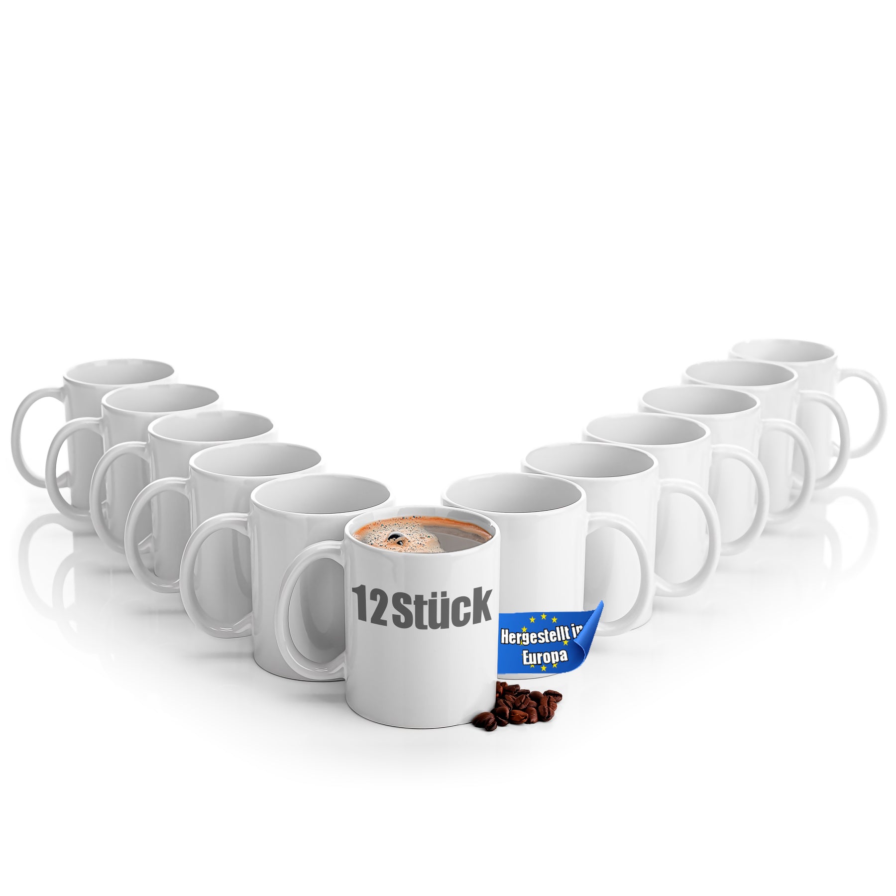 12 Stück große Kaffeebecher weiß 300ml aus hochwertigem Porzellan - Kaffeetasse weiß 