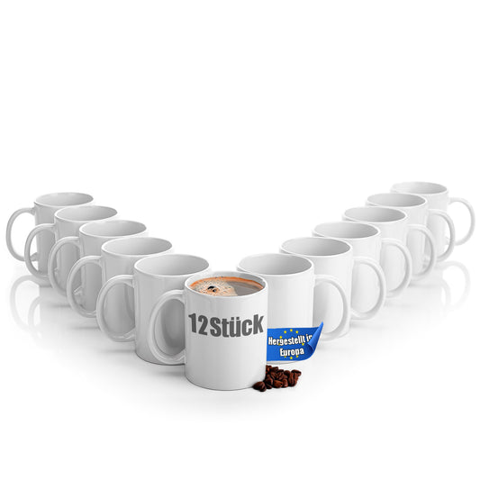 BigDean 12 Stück große Kaffeebecher weiß 300ml spülmaschinenfest aus hochwertigem Porzellan - Tassen zum Bemalen - Kaffeepott Glühweinbecher Kaffeetasse weiß - Kaffeetassen Set groß image 1
