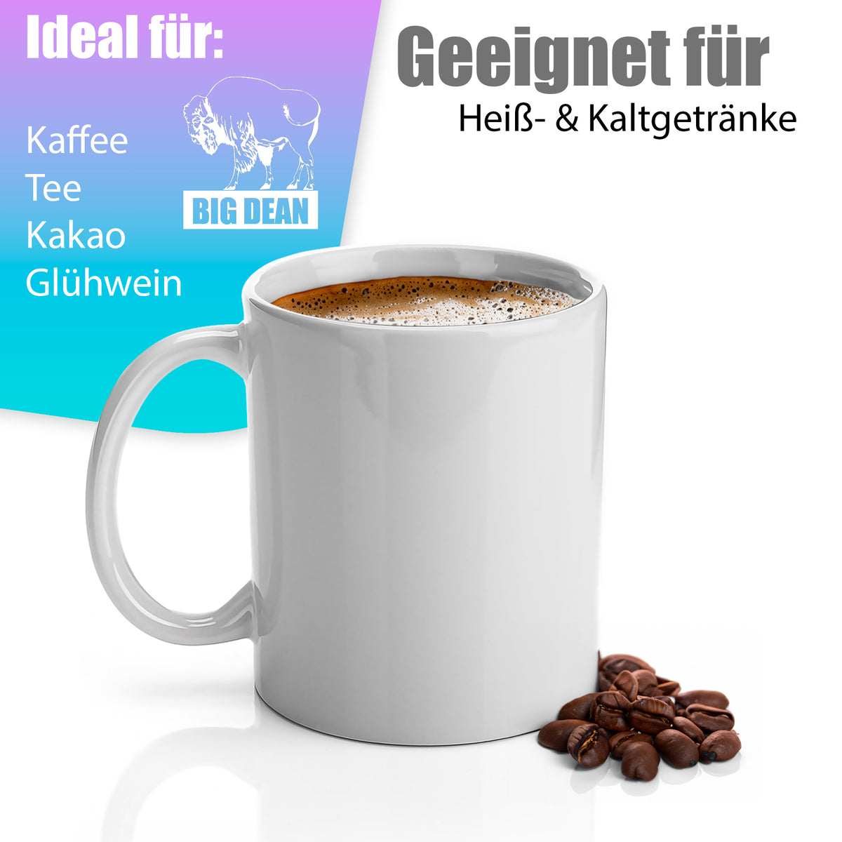 BigDean 12 Stück große Kaffeebecher weiß 300ml spülmaschinenfest aus hochwertigem Porzellan - Tassen zum Bemalen - Kaffeepott Glühweinbecher Kaffeetasse weiß - Kaffeetassen Set groß image 2