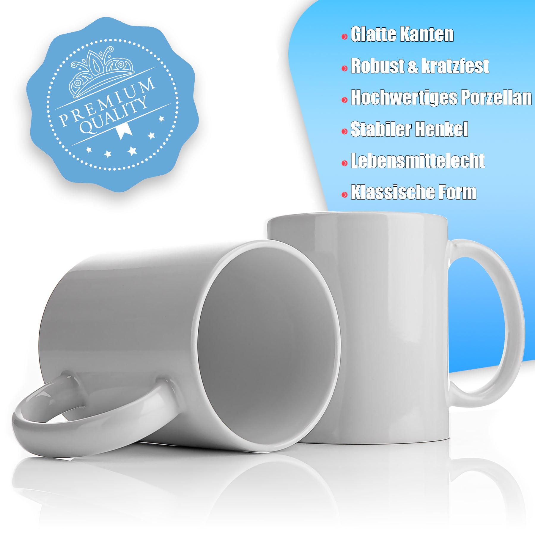 12 Stück große Kaffeebecher weiß 300ml aus hochwertigem Porzellan - Kaffeetasse weiß  5