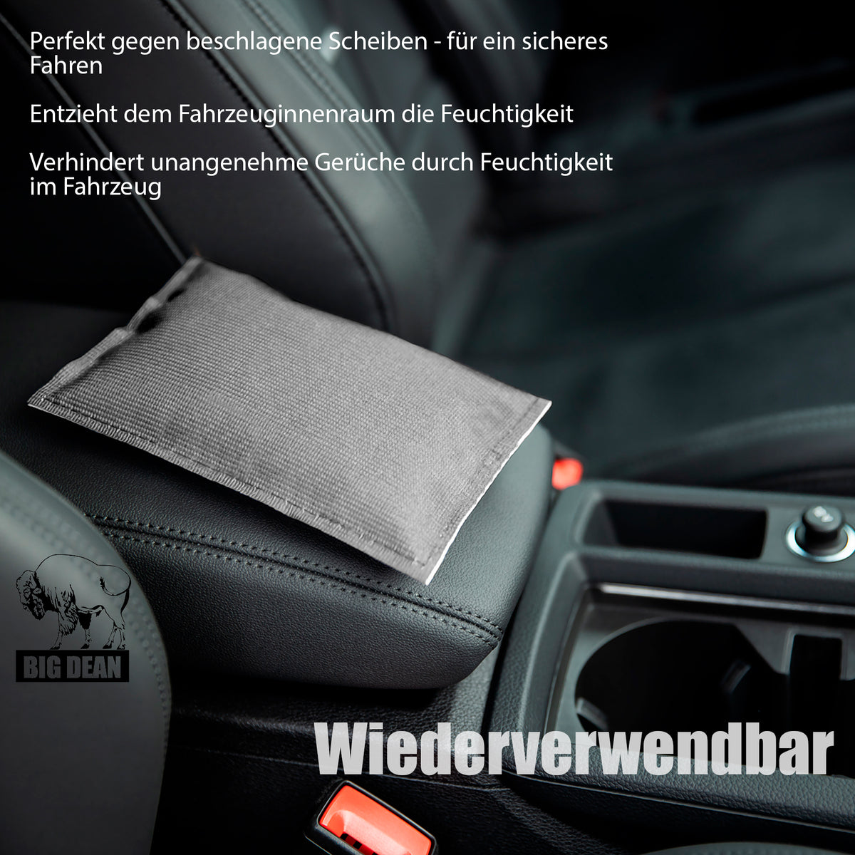 BigDean 2 Stück Luftentfeuchter Auto 2x 330g Auto Entfeuchter Kissen mit Granulat für beschlagene Autoscheiben - wiederverwendbar speichert die Feuchtigkeit ohne Tropfen - verhindert schlechte Gerüche image 2