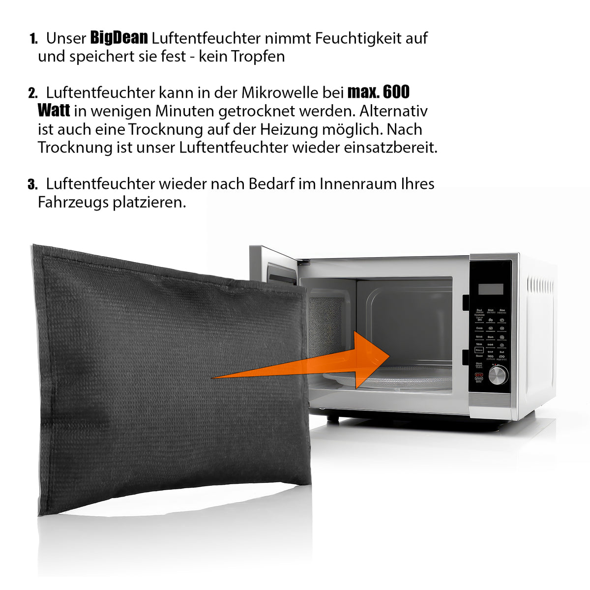 BigDean 2 Stück Luftentfeuchter Auto 2x 330g Auto Entfeuchter Kissen mit Granulat für beschlagene Autoscheiben - wiederverwendbar speichert die Feuchtigkeit ohne Tropfen - verhindert schlechte Gerüche image 5