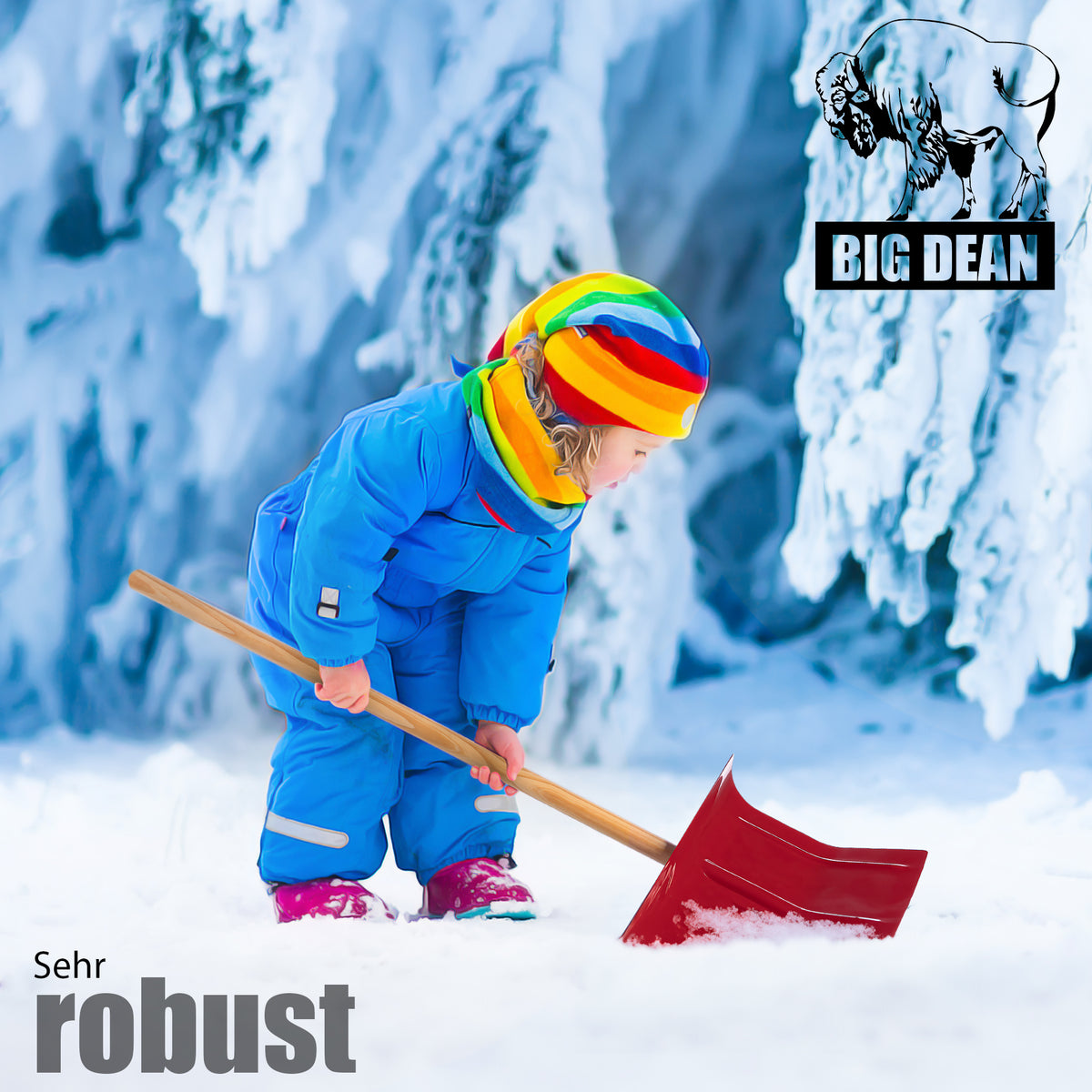 BigDean Schneeschaufel für Kinder in Rot 25,5 x 90 cm (BxH) – Schneeräumer klein aus Metall – sehr robuster Kinder Schneeschieber Schneeschippe – Made in Germany image 2