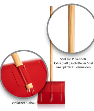 Schneeschaufel für Kinder in Rot 25,5 x 90 cm (BxH) – Schneeräumer klein aus Metall 5