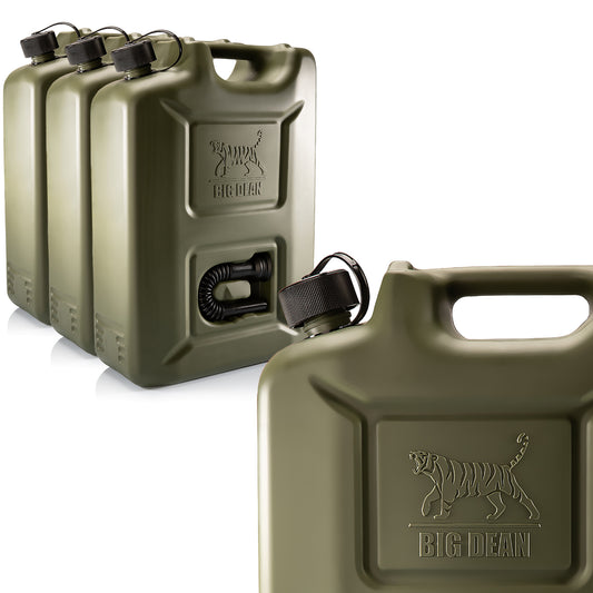 3 Stück Benzinkanister 20L in Olivgrün mit flexiblem Ausgießer - Kraftstoffkanister