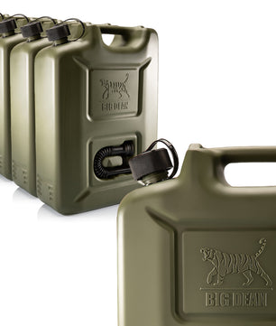 4 Stück Benzinkanister 20L in Olivgrün mit flexiblem Ausgießer - Kraftstoffkanister