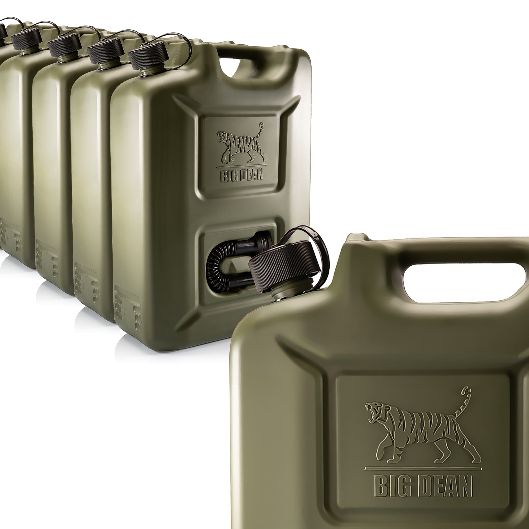 5 Stück Benzinkanister 20L in Olivgrün mit flexiblem Ausgießer - Kraftstoffkanister