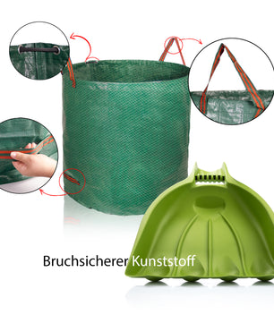 1 Paar Laubgreifer + Gartenabfallsack XXL 500L wasserdicht – hochwertiger Laubsammler 2