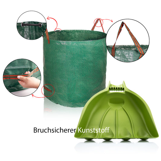 1 Paar Laubgreifer + Gartenabfallsack XXL 500L wasserdicht – hochwertiger Laubsammler 2