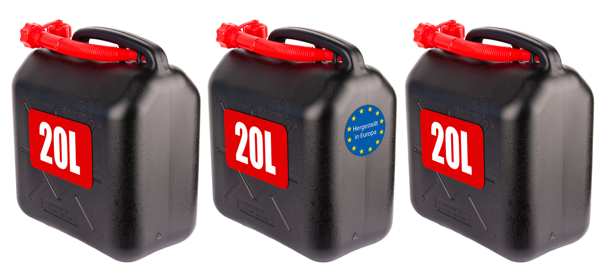 3x Benzinkanister 20L mit flexiblem Ausgießer - Kraftstoffkanister für Benzin & Diesel - han