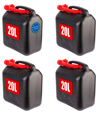 4x Benzinkanister 20L mit flexiblem Ausgießer - Kraftstoffkanister für Benzin & Diesel -