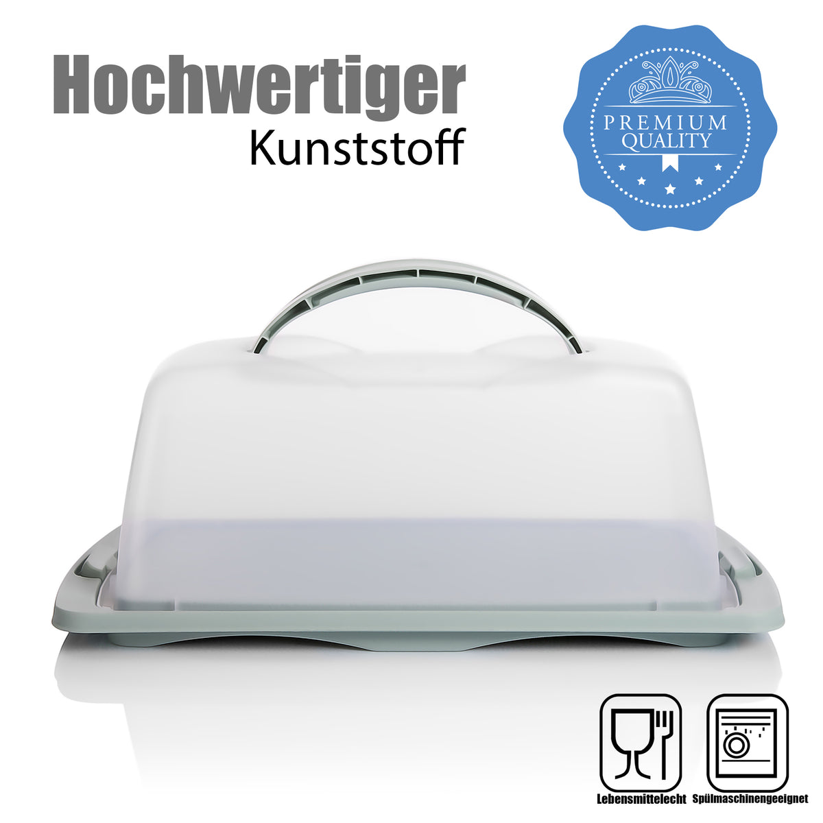 BigDean Kuchen Transportbox Rechteckig in Pastell Grün – mit Doppel Tragegriff für sicheren Transport von Kuchen & Muffins – Kuchenbehälter mit Klickverschluss – Kuchenplatte Made in Europa image 2