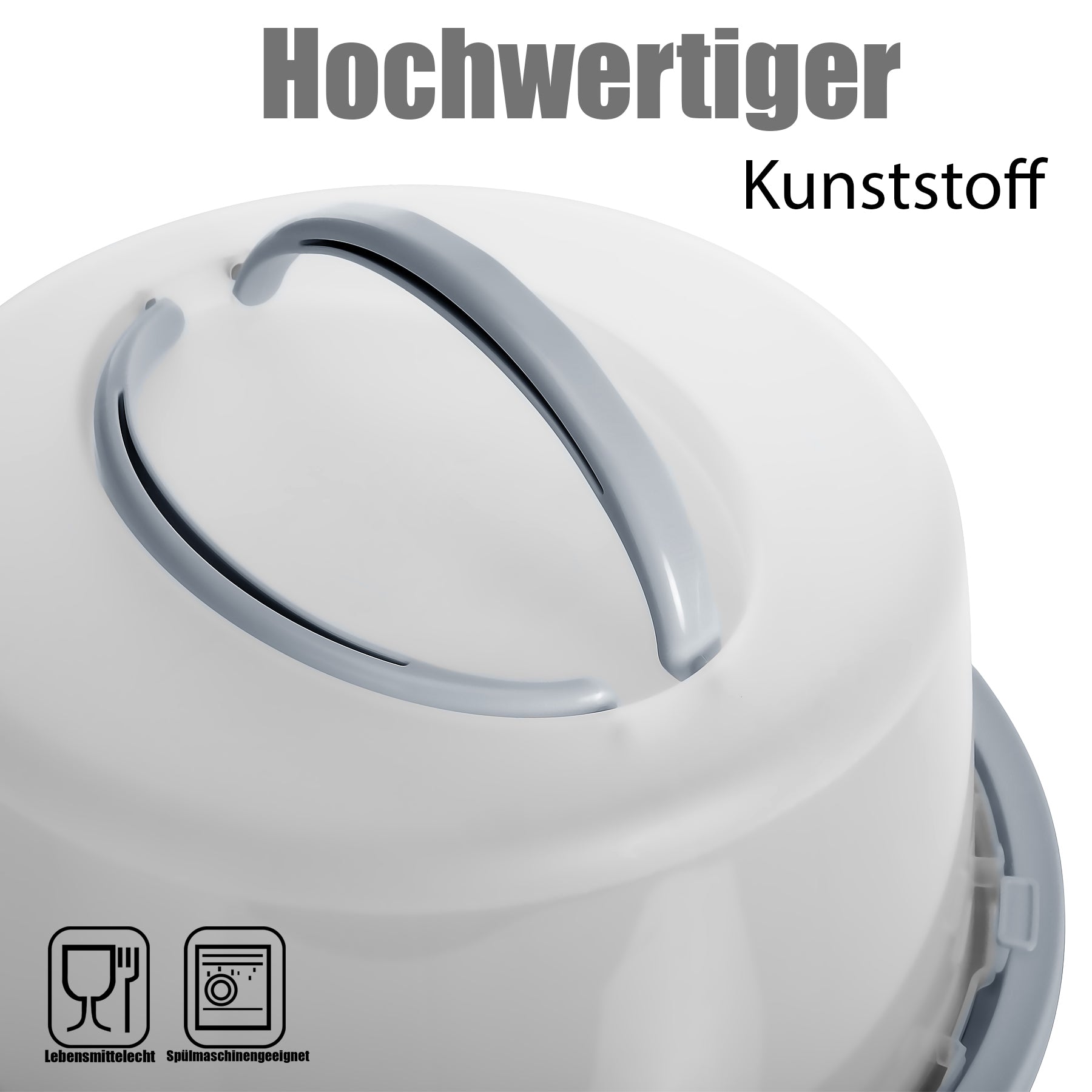 BigDean Kuchen Transportbox Rund in Pastell Grau – mit Doppel Tragegriff für sicheren Transport 2