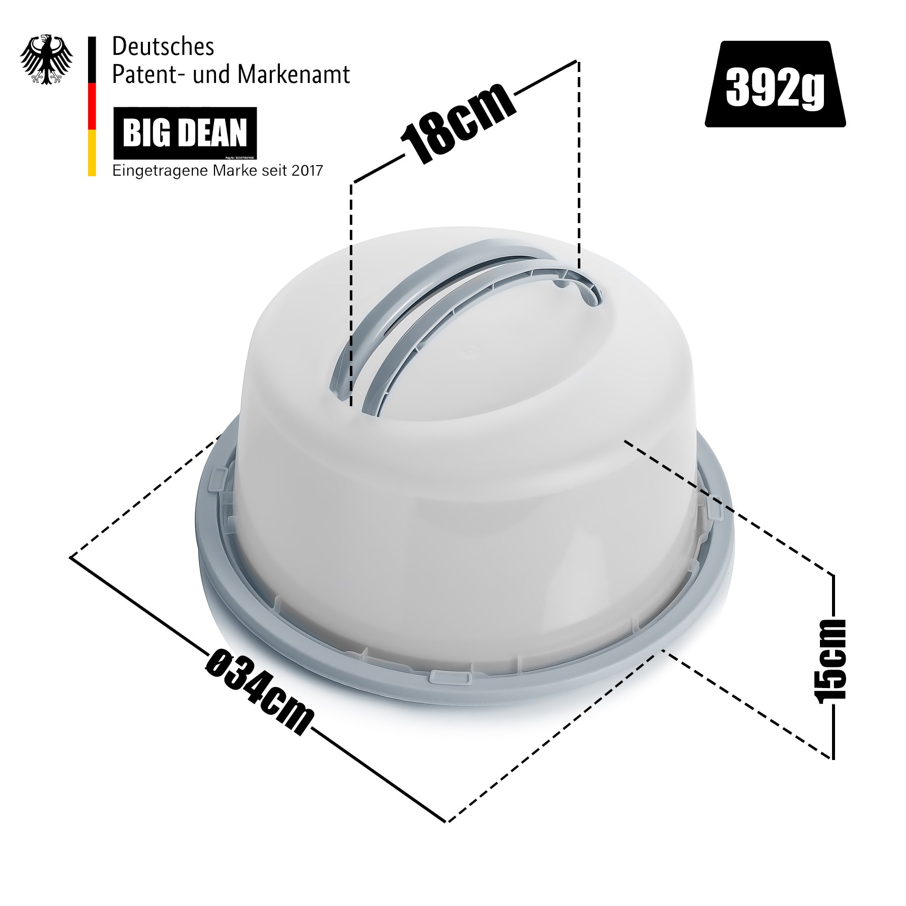 BigDean Kuchen Transportbox Rund in Pastell Grau – mit Doppel Tragegriff für sicheren Transport 3
