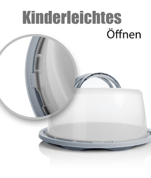 BigDean Kuchen Transportbox Rund in Pastell Grau – mit Doppel Tragegriff für sicheren Transport 4