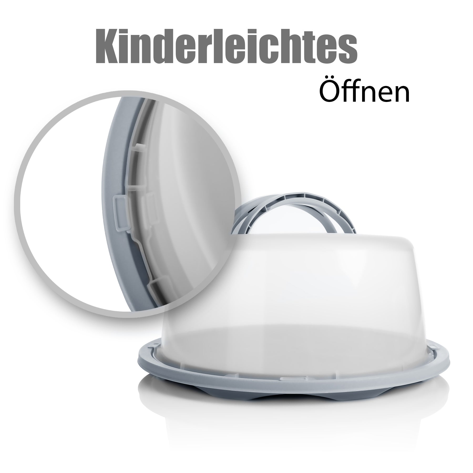 BigDean Kuchen Transportbox Rund in Pastell Grau – mit Doppel Tragegriff für sicheren Transport 4
