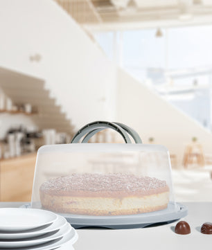 BigDean Kuchen Transportbox Rund in Pastell Grau – mit Doppel Tragegriff für sicheren Transport 6